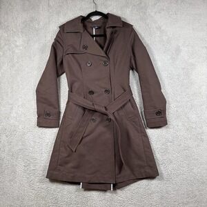 GAP Brown Chocolate Brown Long Button Tie Double Breasted Trench Coat M